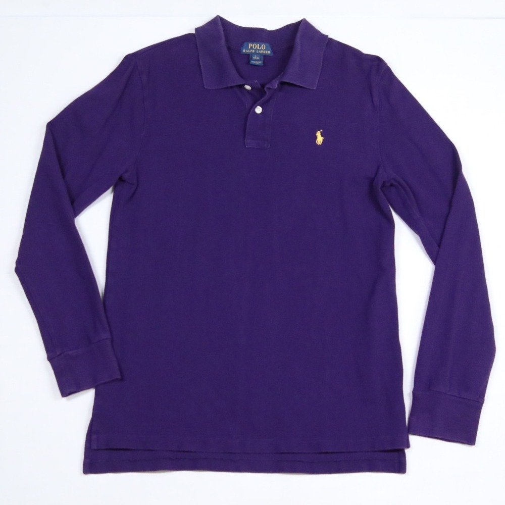 Polo Ralph Lauren Long Sleeve Polo Shirt Kids Large 14-16 Purple Yellow Pony‎